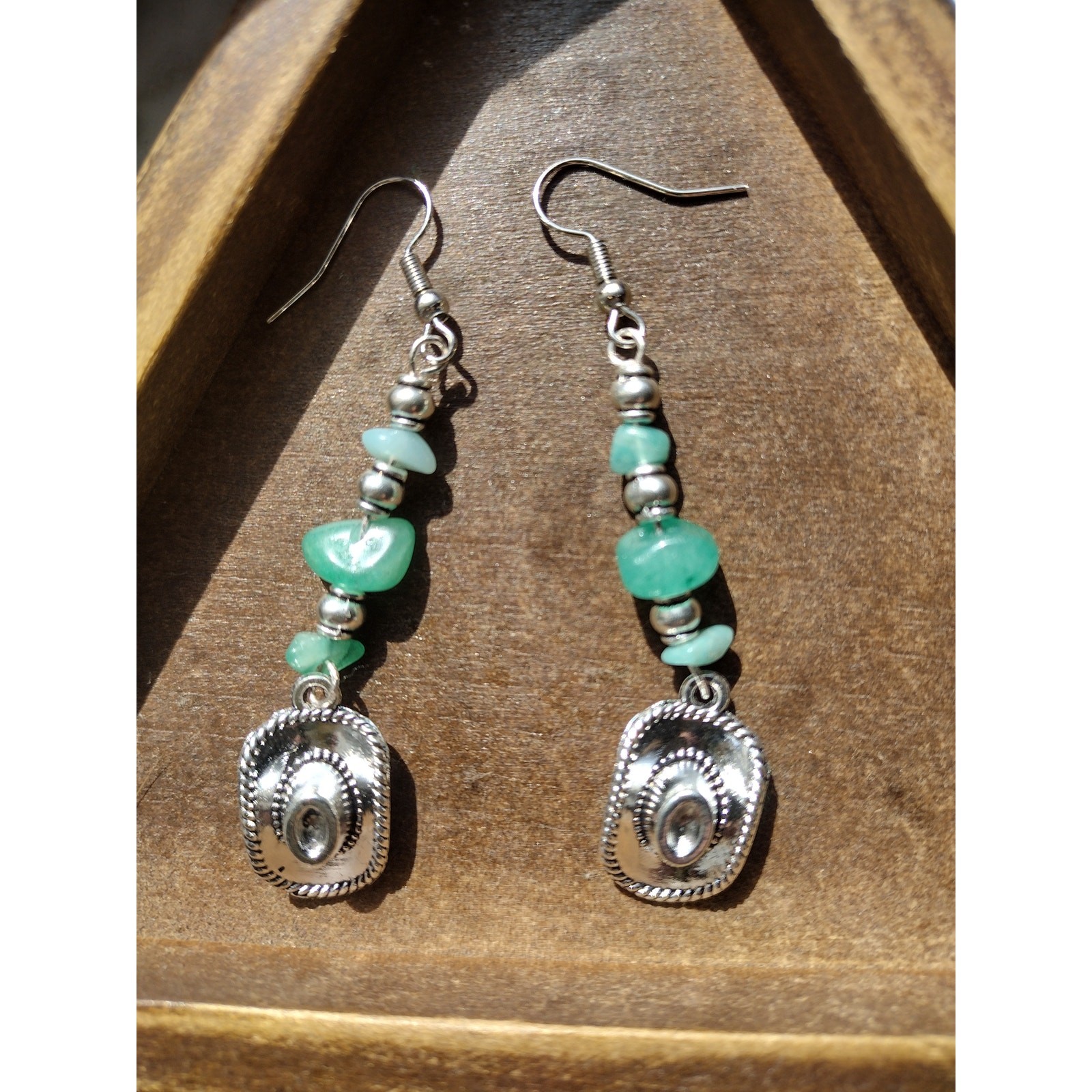 Dangle earrings with natural stone beads