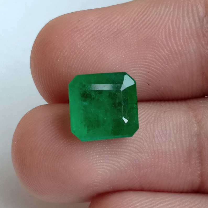 3.70 Ct Vivid Green Emerald Octagon Cut Unheated Untreated Gemstone For Ring