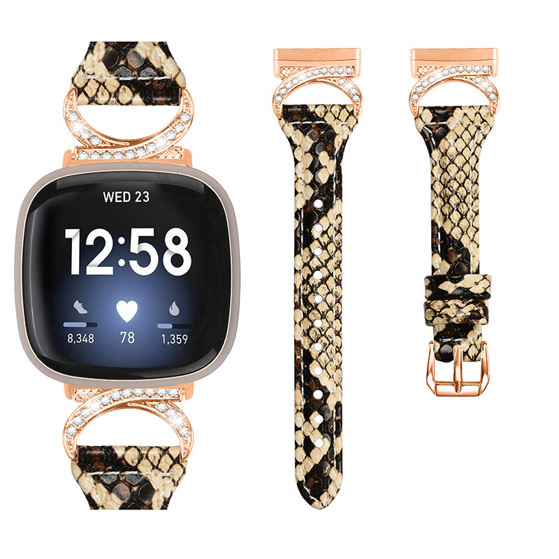 For Fitbit Versa 3/4 Sense/2 Luxury Bling Rhinestone Bracelet Leather Band Strap