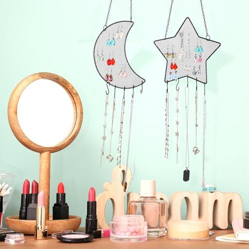 2 Pcs Wall Mount Earring Holder Organizer Jewelry Display Rack w/ Hanging Hooks