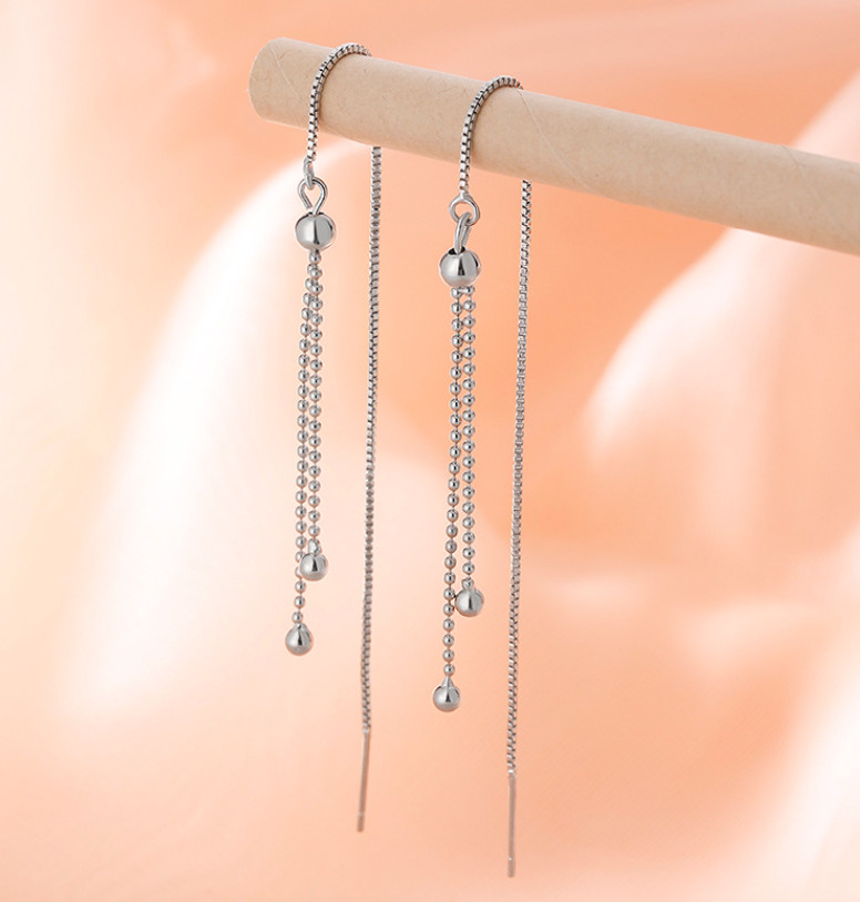 Sterling Silver Plated Tassel Threader Dangle Drop Earrings Bead Chain Gift I116