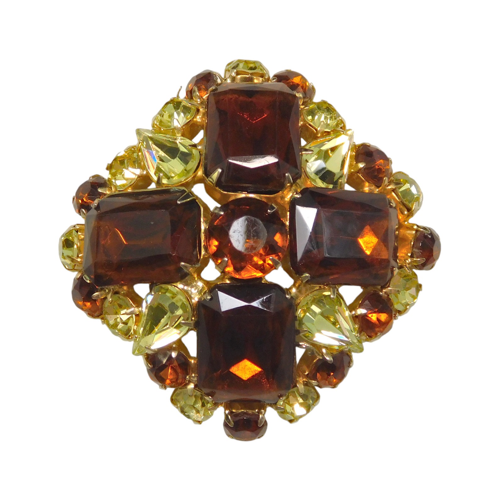 Vintage Jonquil & Topaz Rhinestone Brooch