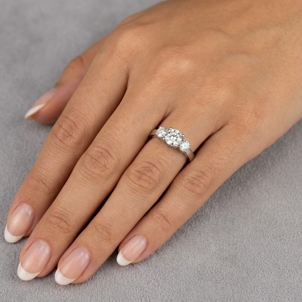 3-Stone Engagement Ring 14K Gold Classic 1.31 CT Round Lab-Grown Diamond D VS1