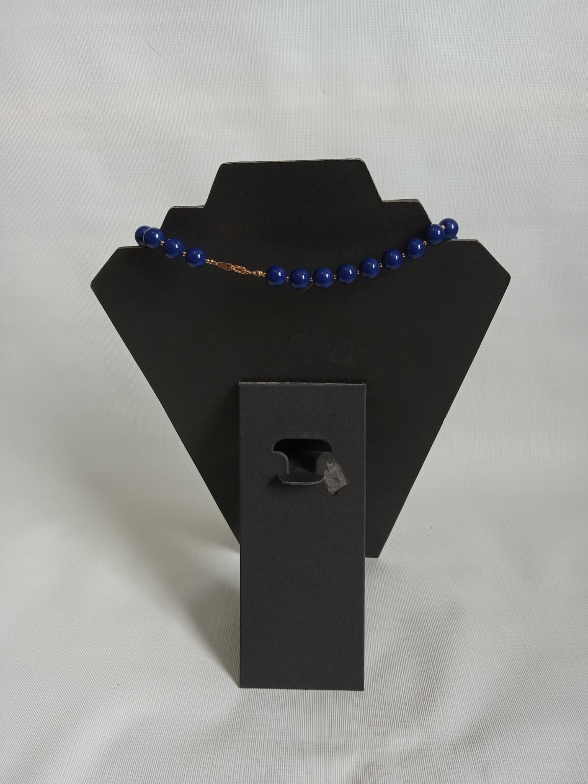 Vintage Navy Blue & Gold Toned Single Strand Acrylic Beaded Lightweight Necklace
