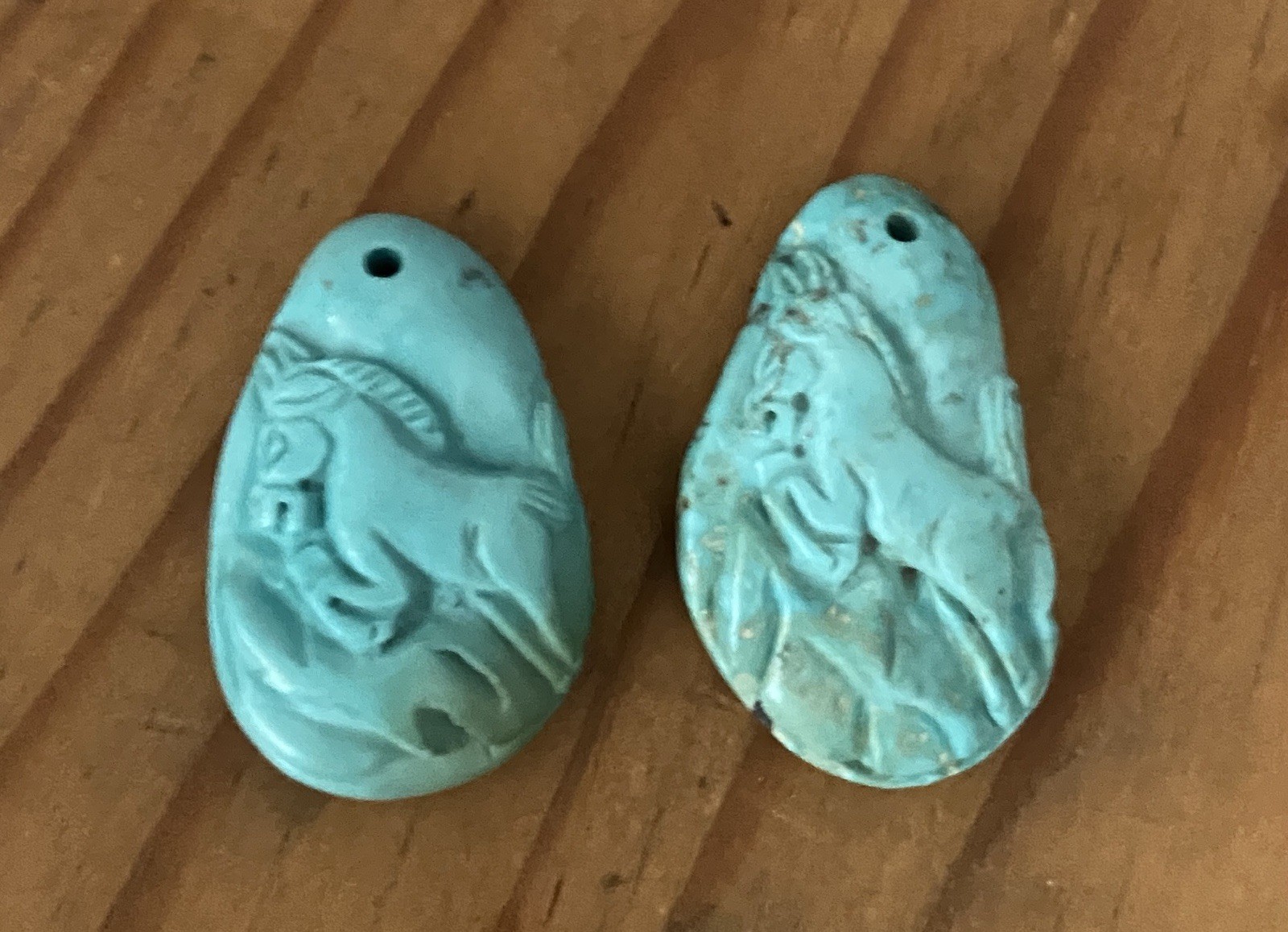 2 Turquoise Carved Pendants Charms Approx 30mm X 17mm