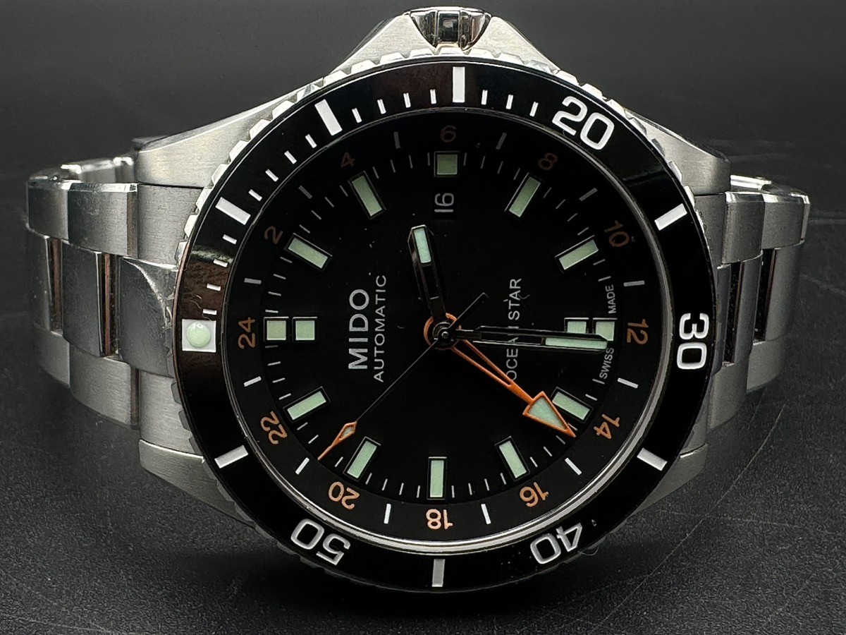 MIDO OCEAN STAR GMT AUTOMATIC SWISS MADE BLACK DIAL STAINLESS STEEL (J03028524)