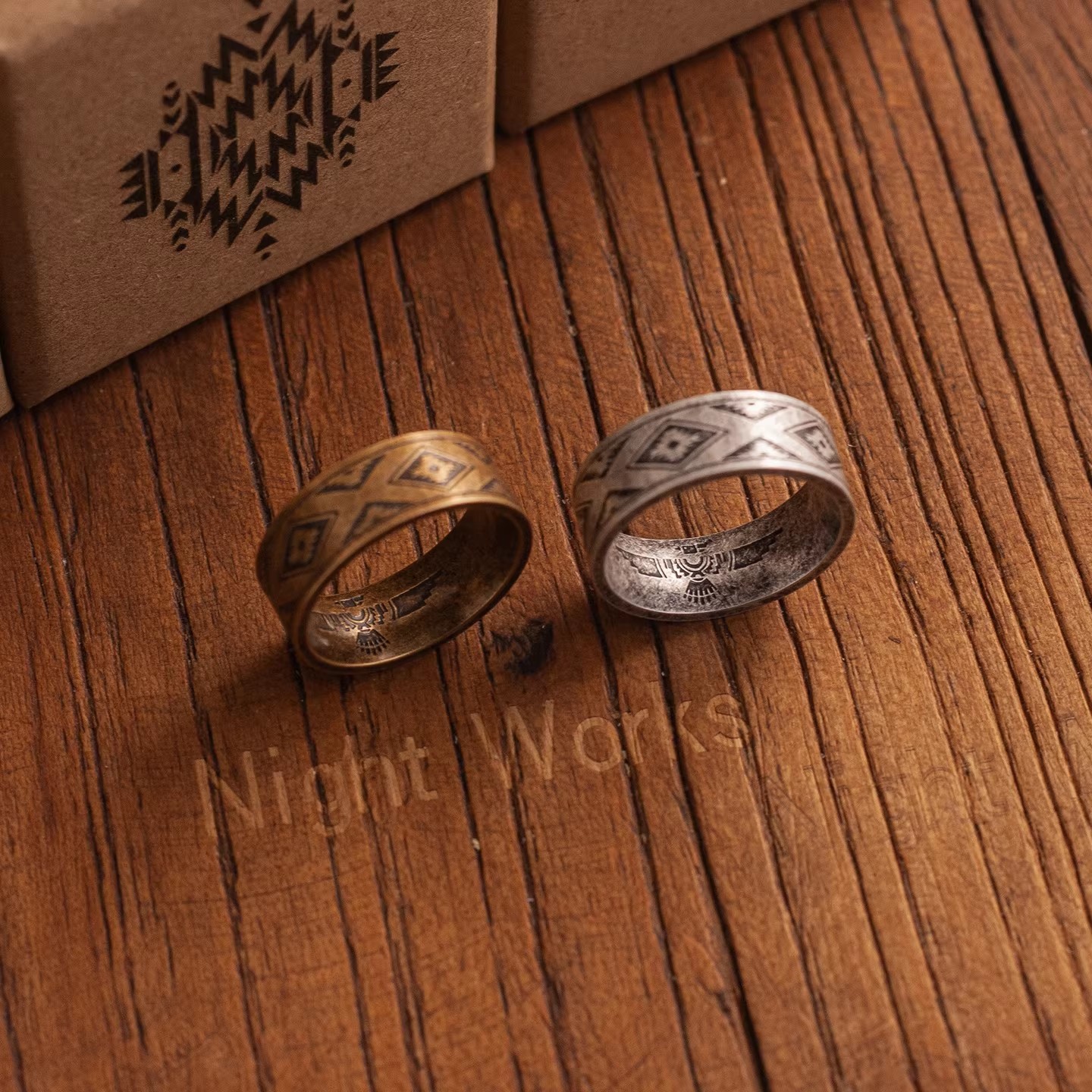 NIGHT WORKS Guardian of Home Retro Navajo Ethnic Thunderbird Totem Ring Men’s