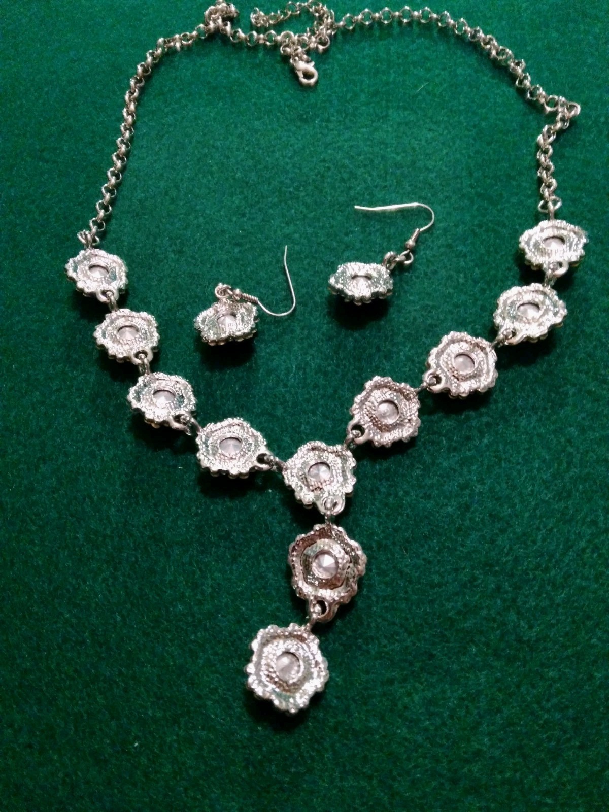 Contemporary Y Deep Blue Purple Rivoli Glass Pave’ Rhinestone Necklace Set
