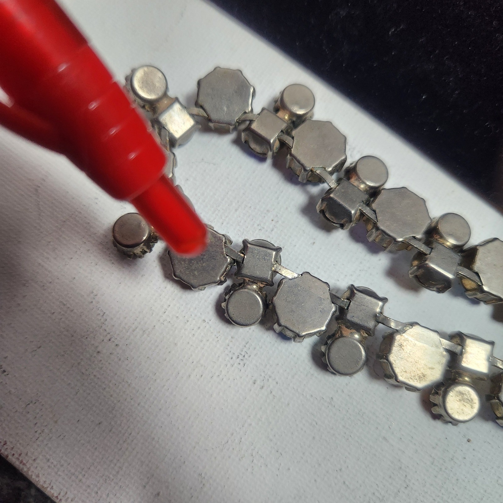 Vintage Aurora Borealis Rhinestone Choker Necklace Silver Tone J-Hook 15.5 Inch