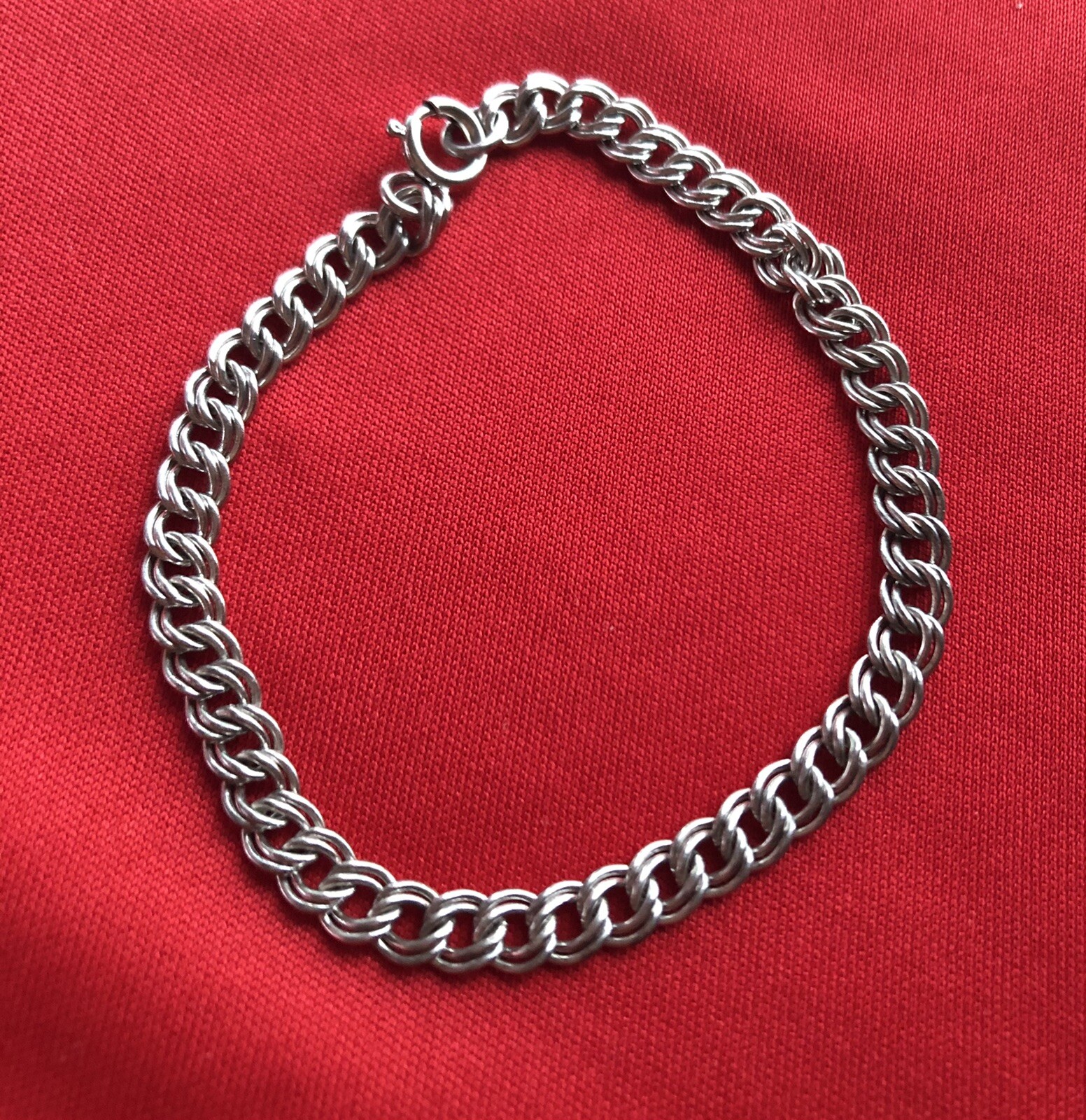 Vintage 925 Sterling Silver DOUBLE LINK Chain 7.5″ Charm Bracelet 6.3 gram