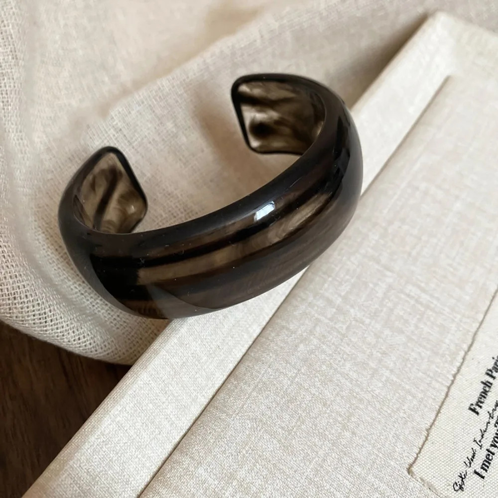 Acrylic Resin Open Cuff Bangle Women Irregular Round Layered Strand Jewelry