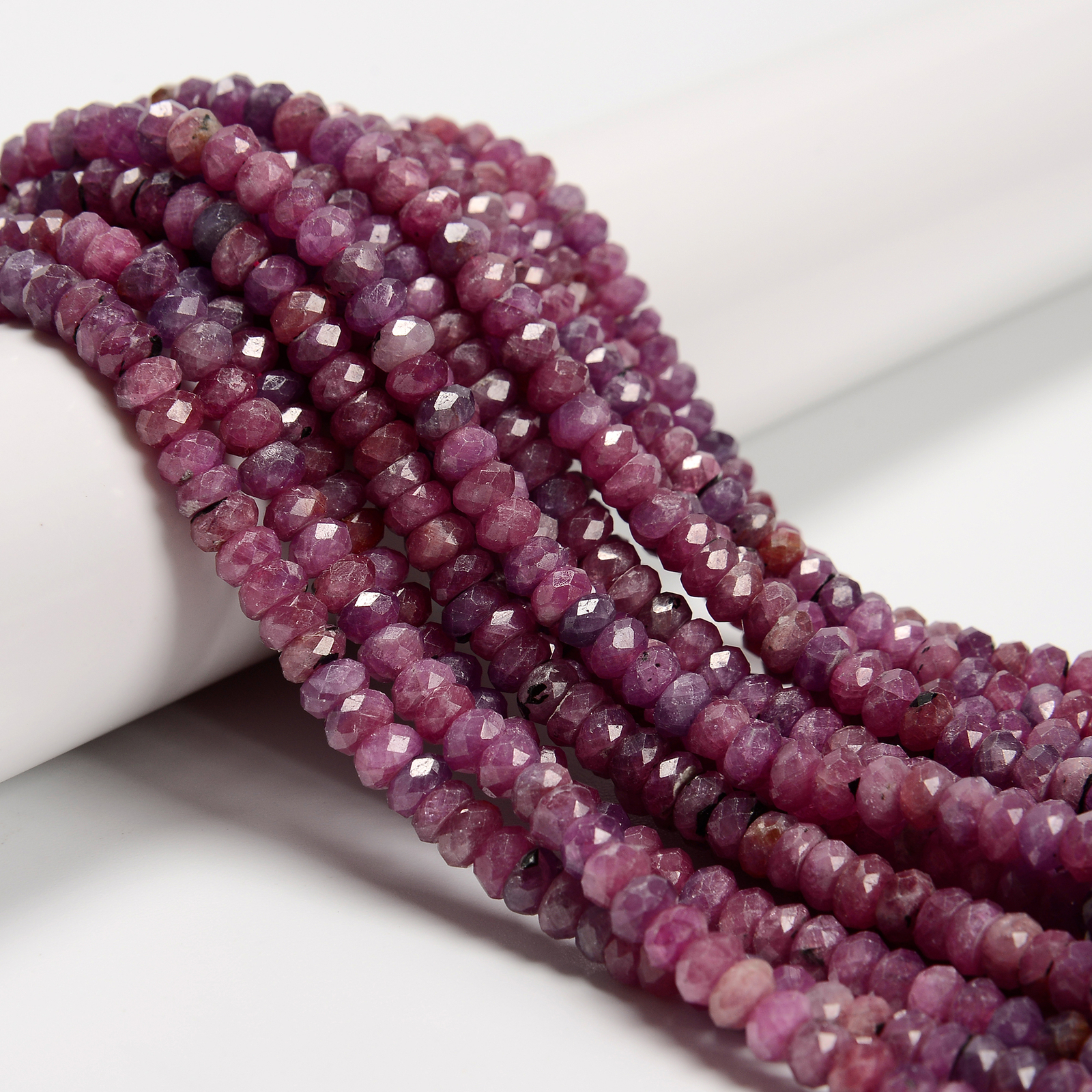 Natural Ruby Faceted Rondelle Disc Beads Size 3x6mm to 4x10mm 15.5” Strand