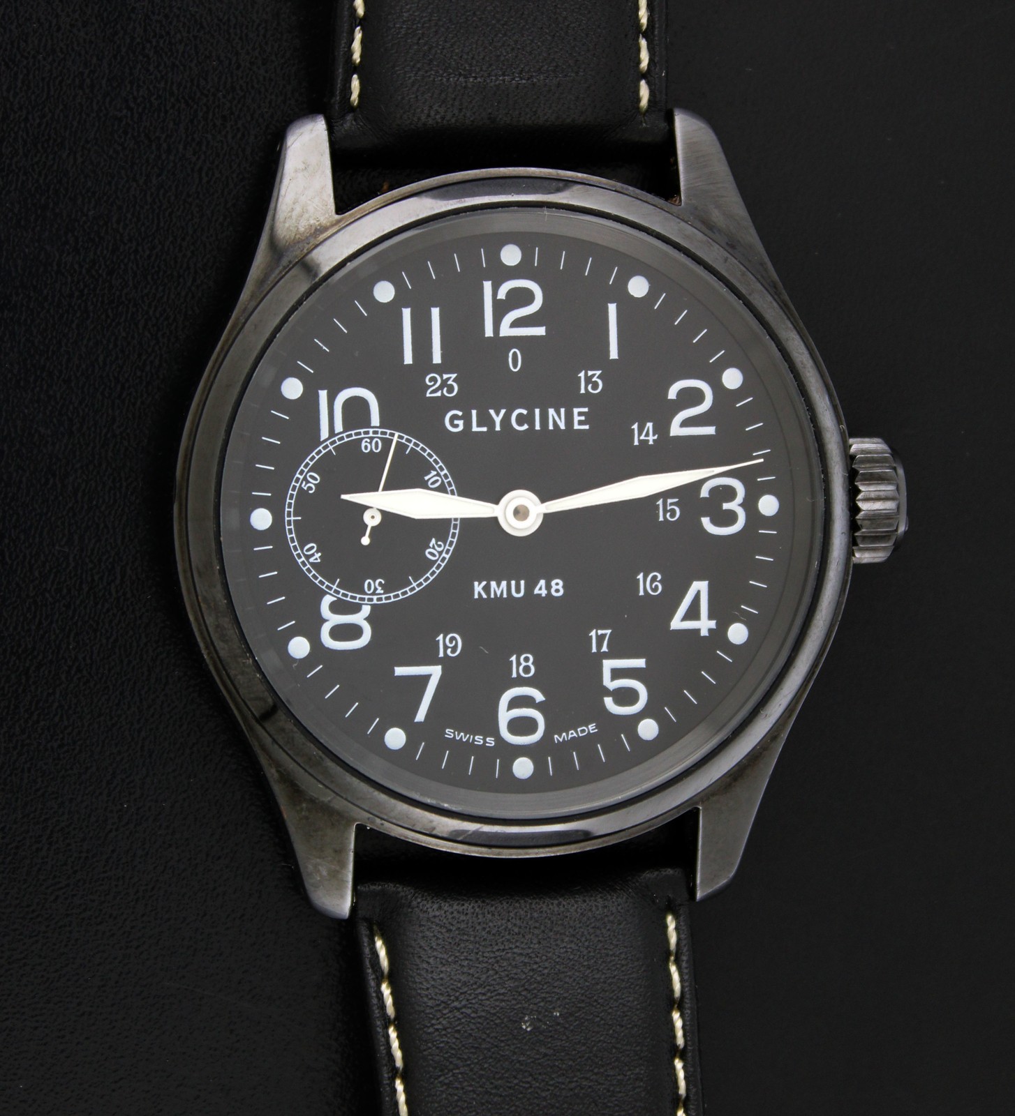 Glycine KMU 48 3788 48mm Stainless Steel Black Dial Manual Watch