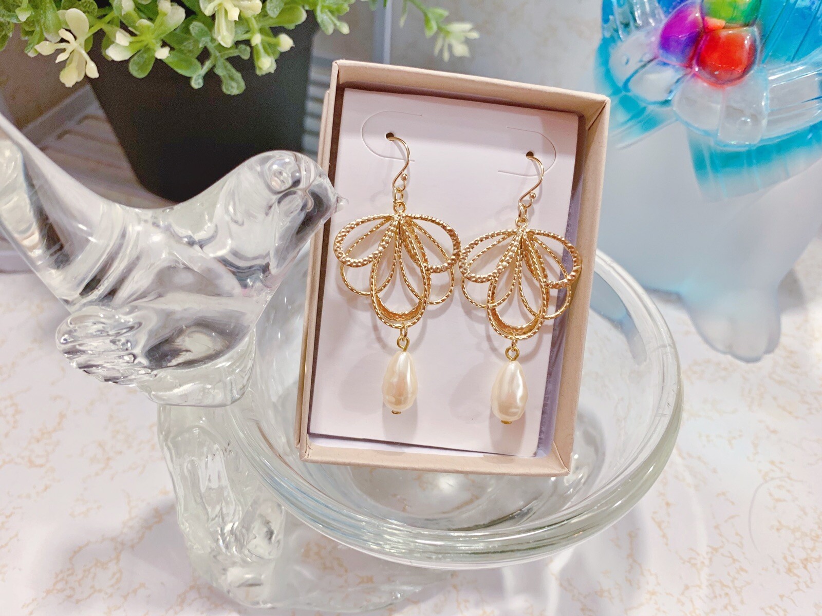 Handmade Multi Choose Korean Style Earrings With Glass Or Pearl (14KT Gold Hook)