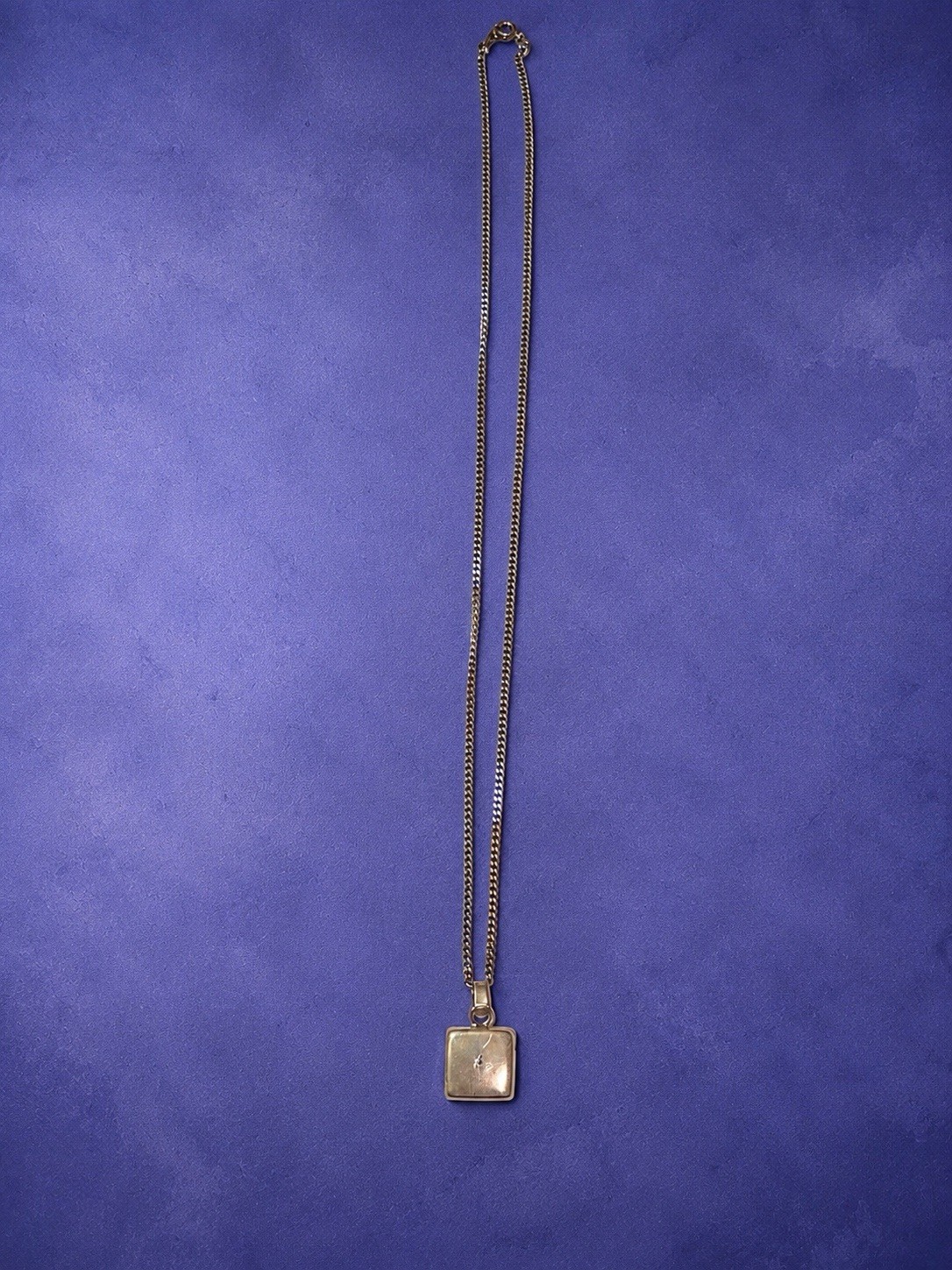 Square Floral Charm Pendant Necklace Silver-Tone Metal Box Chain