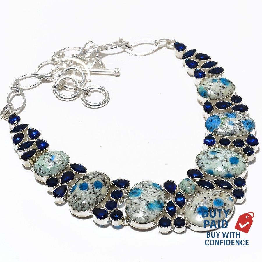 Natural k2 azurite Sapphire New Vitange Engagement Necklace Jewelry 925 Silver