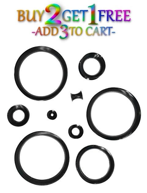 Pair 8g-40mm BLACK SILICONE EARSKIN TUNNELS Double Flare Gauges Thin Flesh 1019