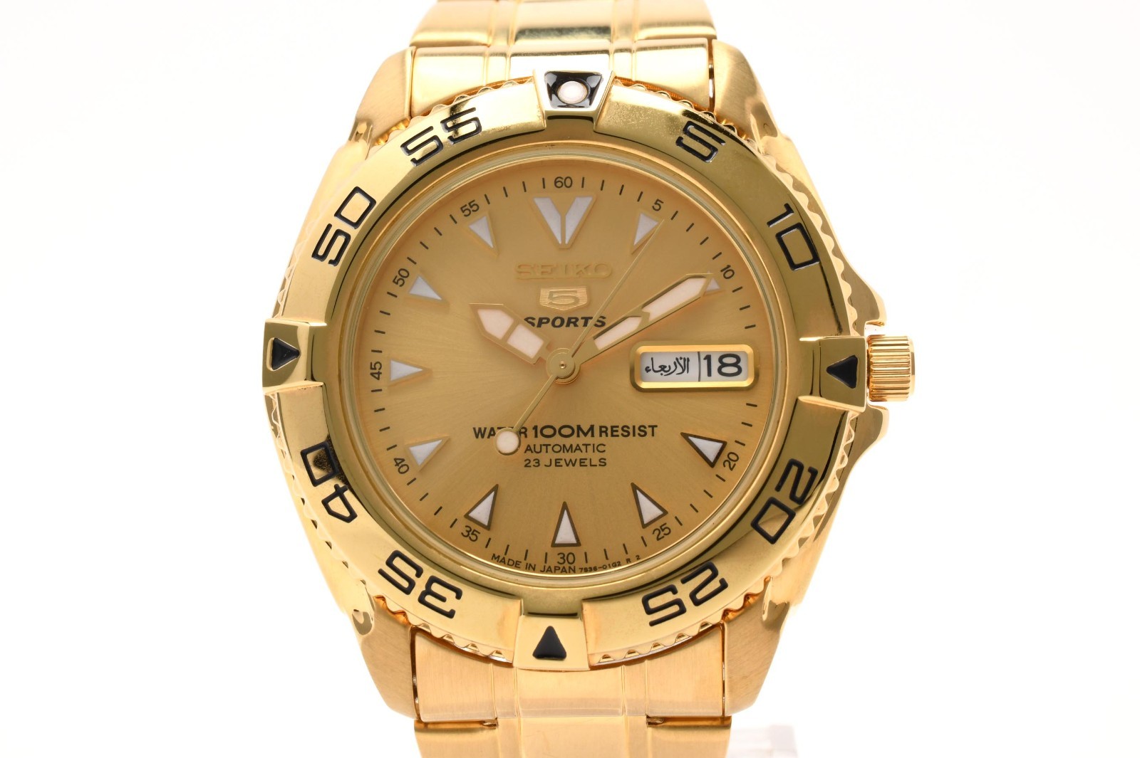 Seiko 5 Sports Gold Dial Automatic 7S36-00Y0 40mm Day-Date Men’s [Near Mint]