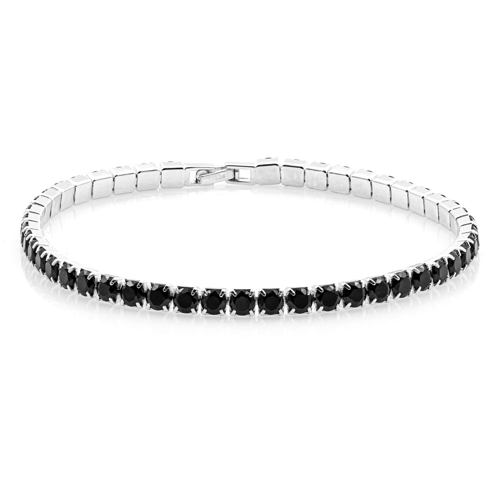 925 Sterling Silver Rhodium Plated 4mm Bracelet Tennis Bracelet Black CZ