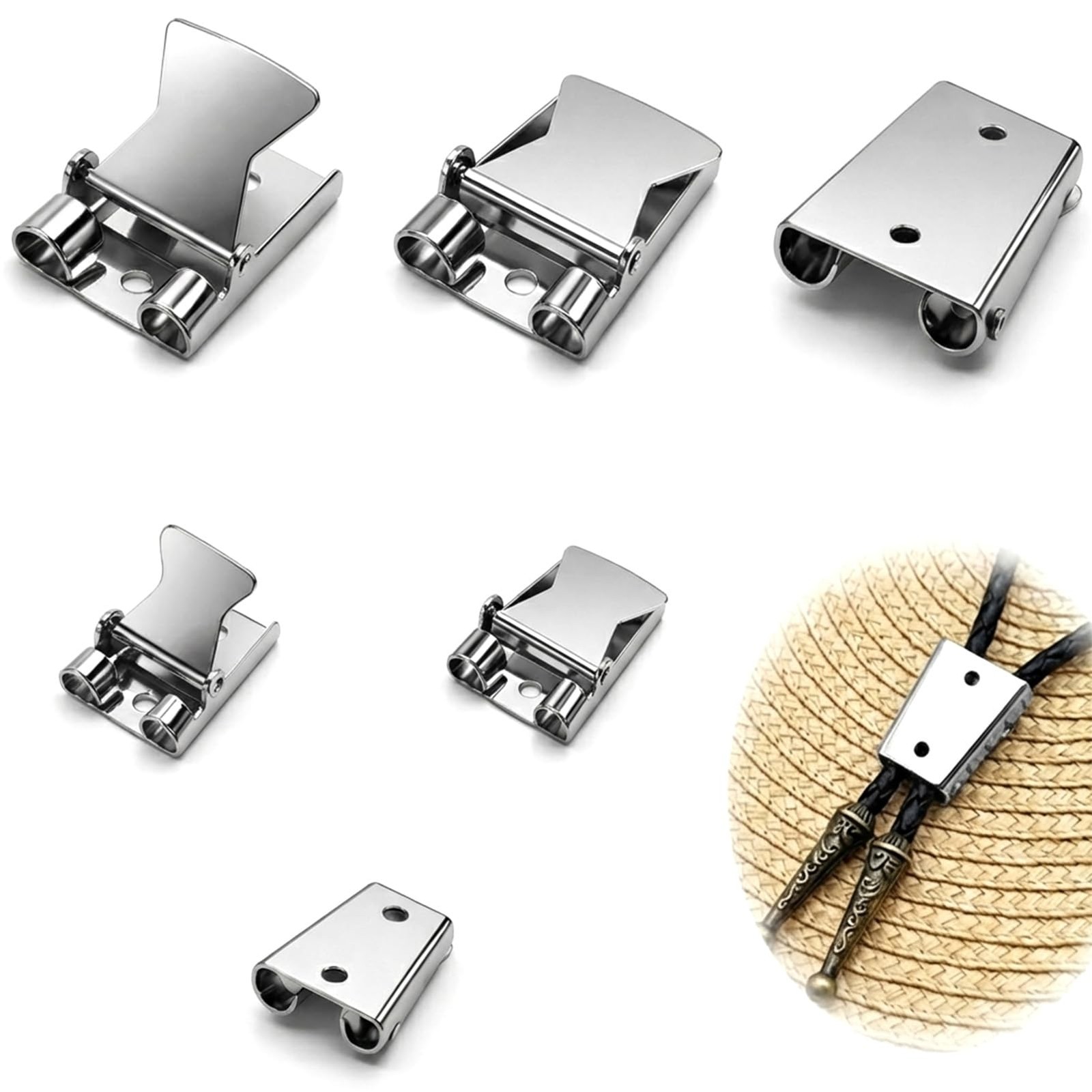 6 Pcs Silver Bolo Tie Findings Set, 2 Sizes Slider Clasps, and Bronze