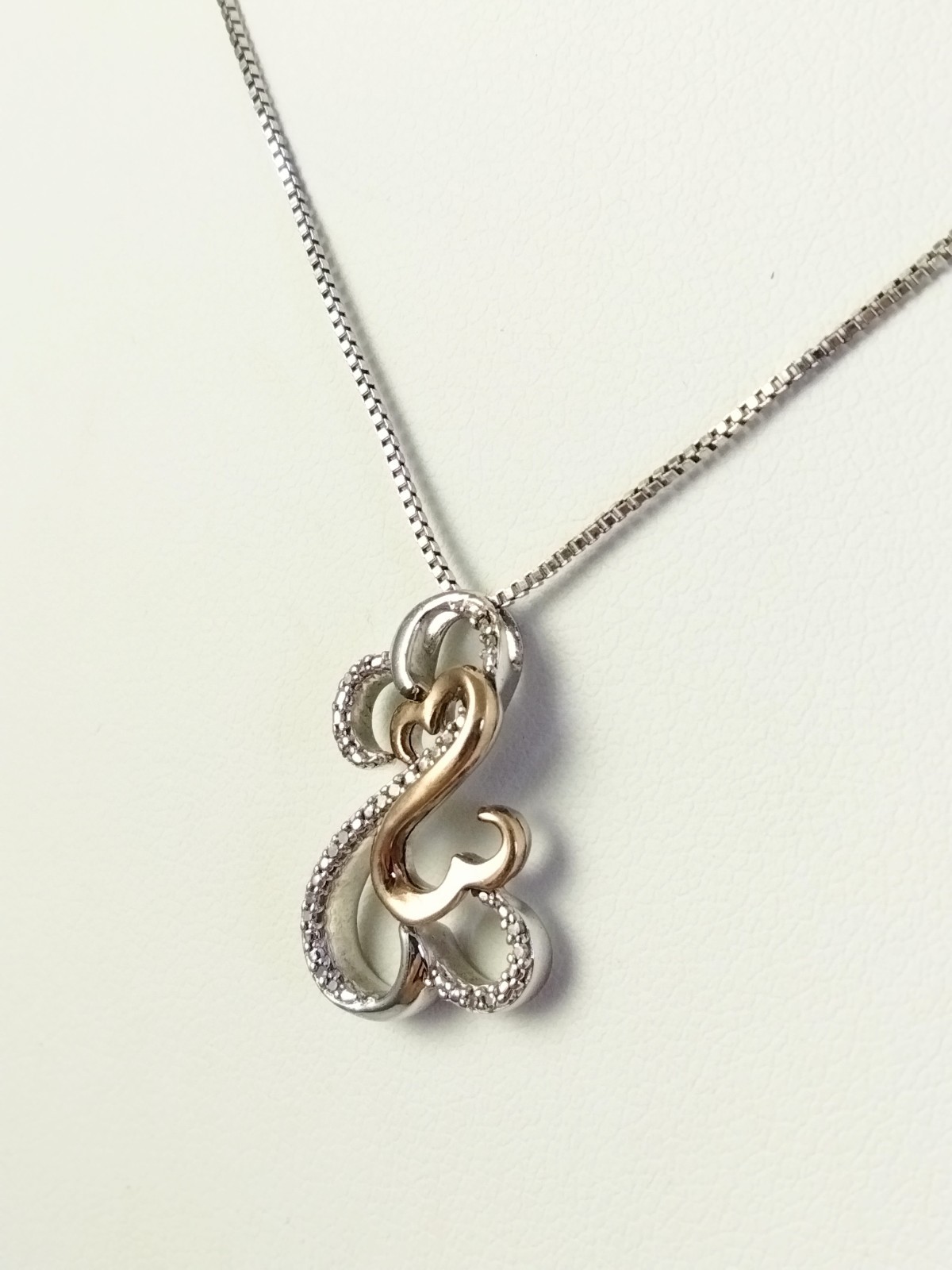 Jane Seymour Open Heart Diamond Sterling Silver 10K Gold Pendant Necklace 19″