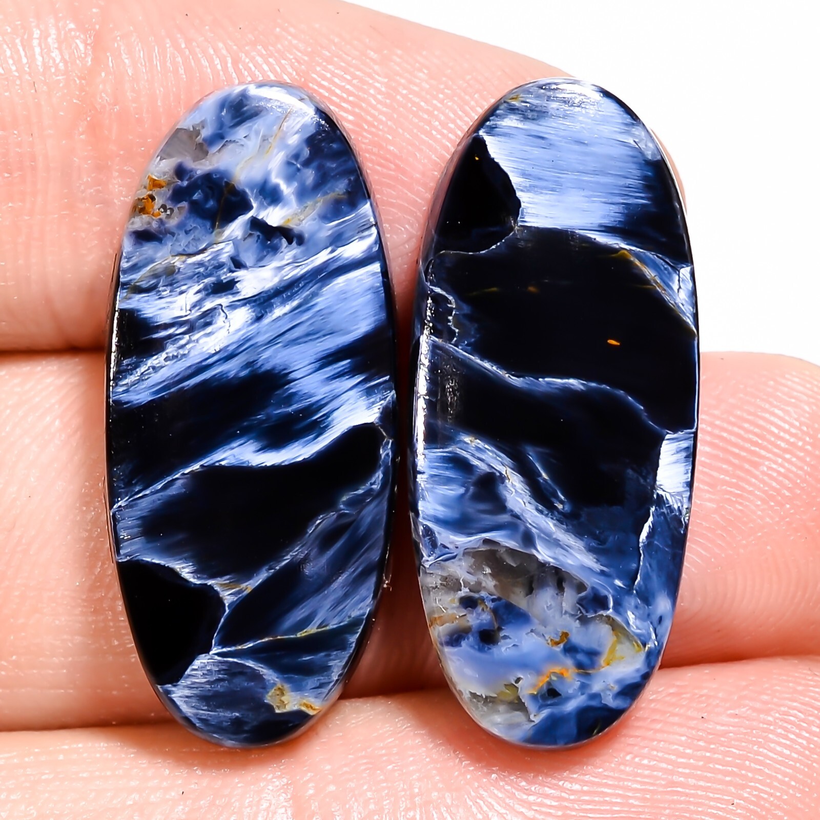 24.05CT 100%Natural Gray PIETERSITE Match Pair Cabochon 11X27X4mm Oval Gemstone