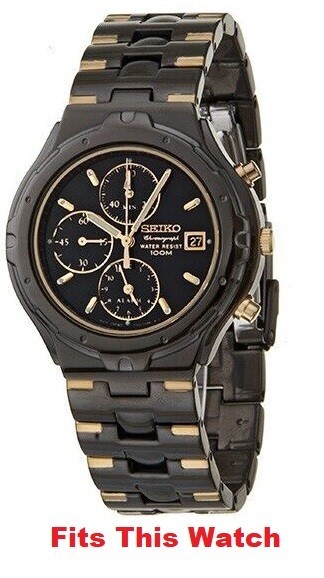 Black and Gold Mens Seiko Watch SNA283 Sizing Link 7T62-0CJ0