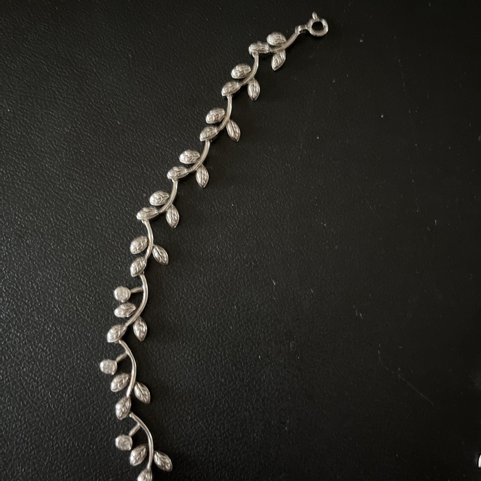 Sterling Silver Abstract Leaf & CZ Unique Necklace With 3” Adjustable Extender