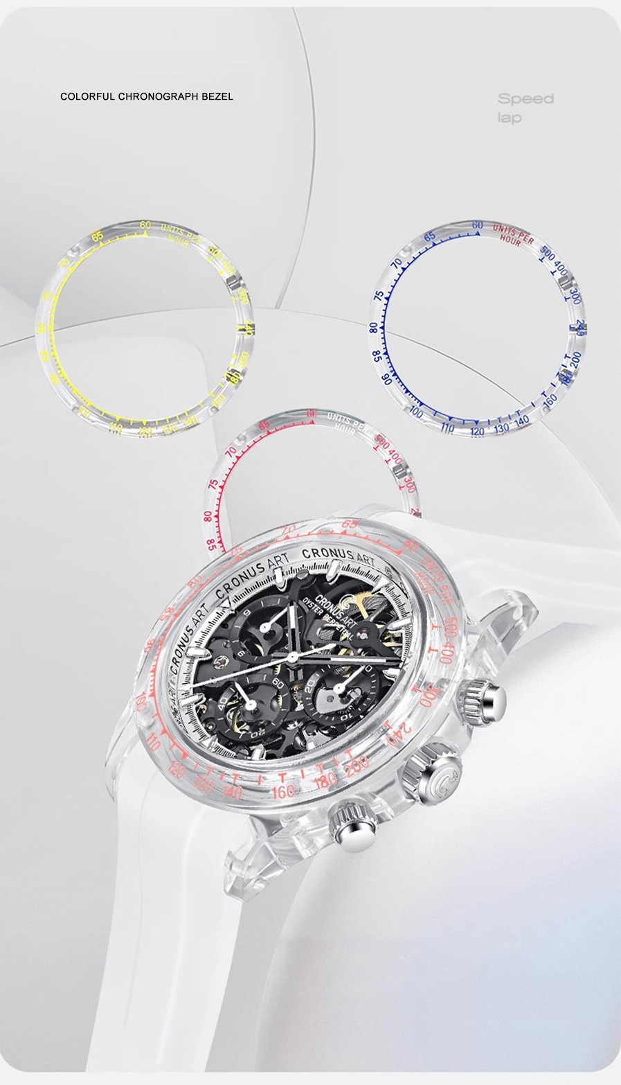 CRONUSART Men Chronograph Watch 40mm Automatic Mechanical Wristwatch K9 Case