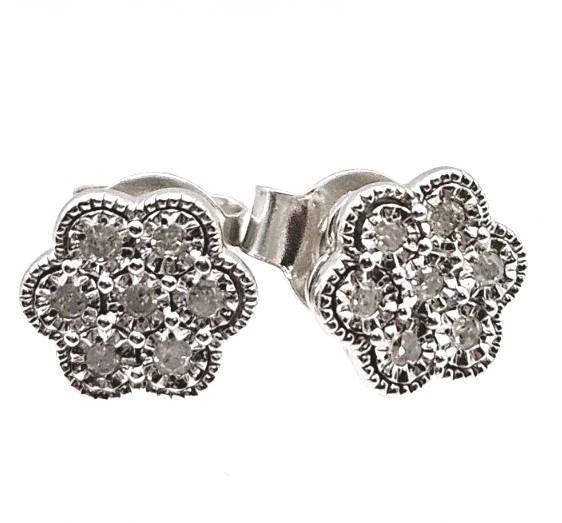 Effy Classic Sterling Silver Natural Diamond Bouquet Stud Earrings