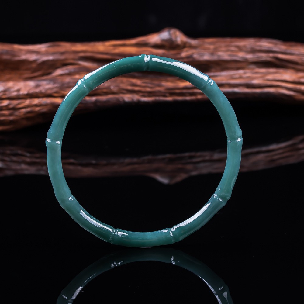 Certified Burma Grade A Natural Blue Jade Jadeite Bracelet Carved Bamboo Bangle