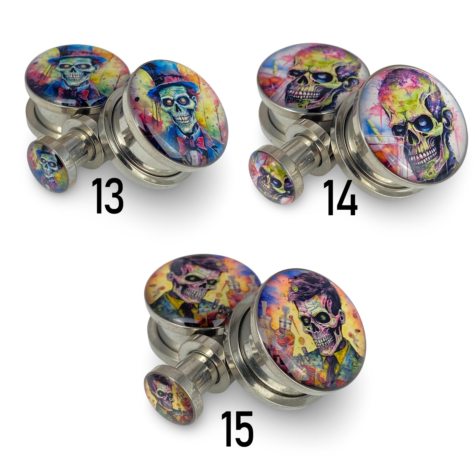 Pair of Zombie Picture Plugs (MTO-076) gauges 14g thru 1 inch