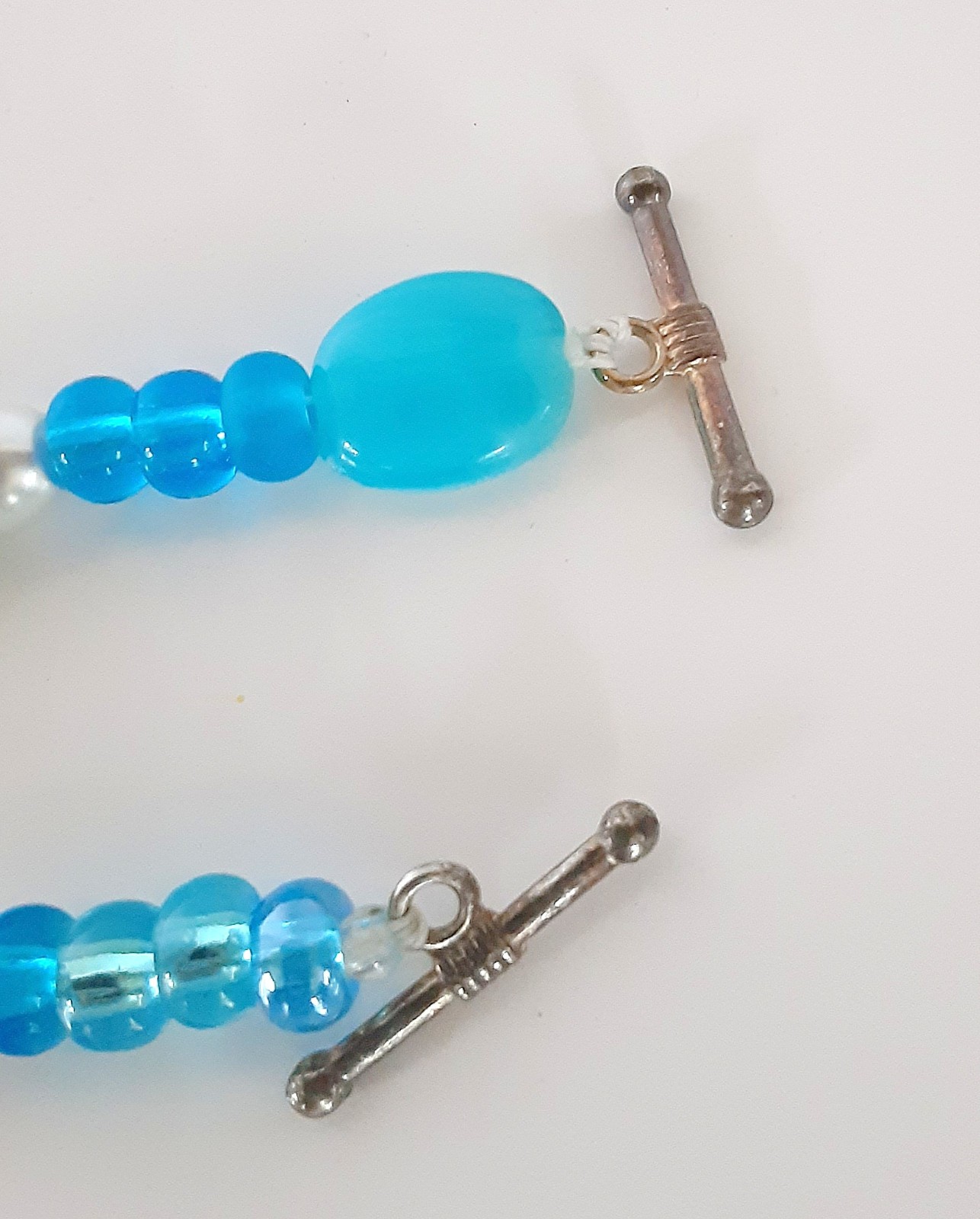 Handmade Sister Friends Sea Glass Nautical Charm Beaded Ankle Bracelet Set
