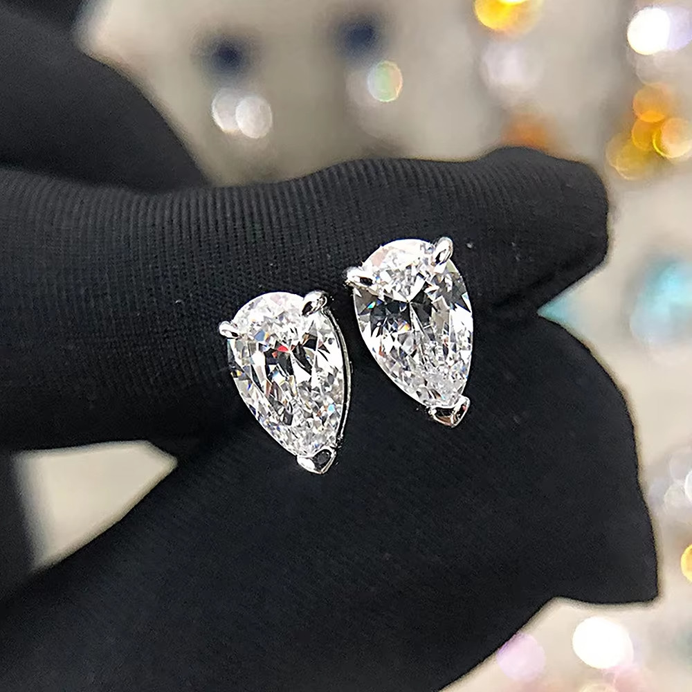 4.00Ct Pear Cut VVS Moissanite Stud Earrings 925 Silver 18k White Gold Plated
