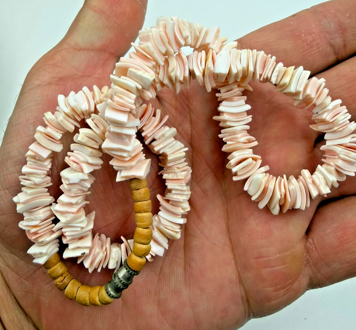Vintage Pink Mother of Pearl Shell Chip Necklace 16.5” Natural Beach Jewelry