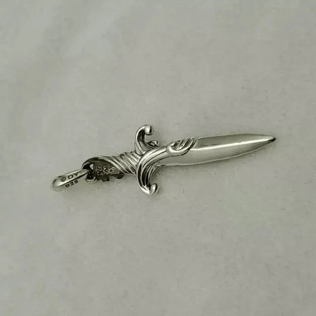 1Ctw Round Cut Lab Created Black Diamond Knife Pendant 14K White Gold Plated