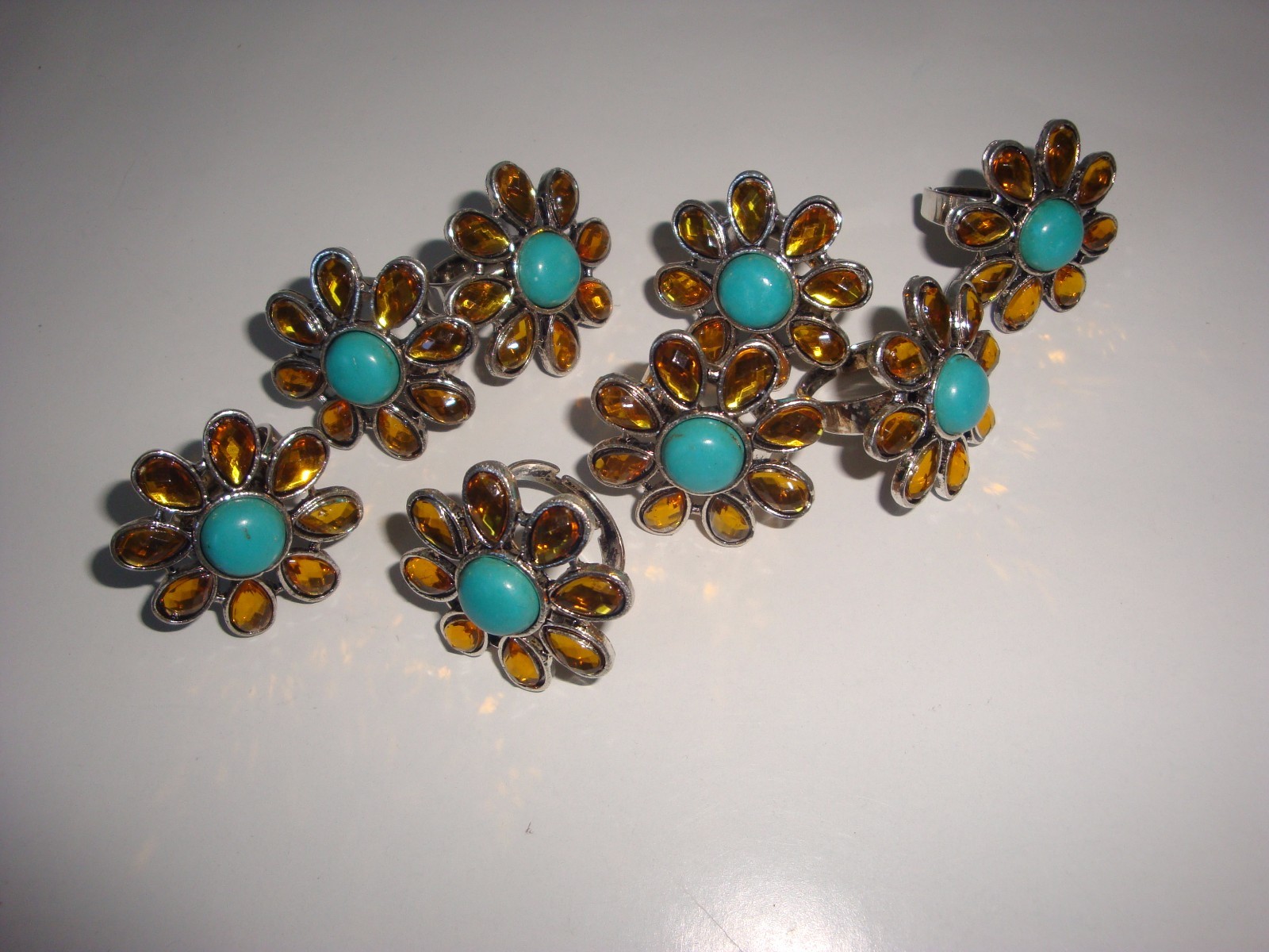Wholesale Lot of 12 Turquoise Fashion Rings ~ Adjustable ~ Fit Sizes 6 to 10