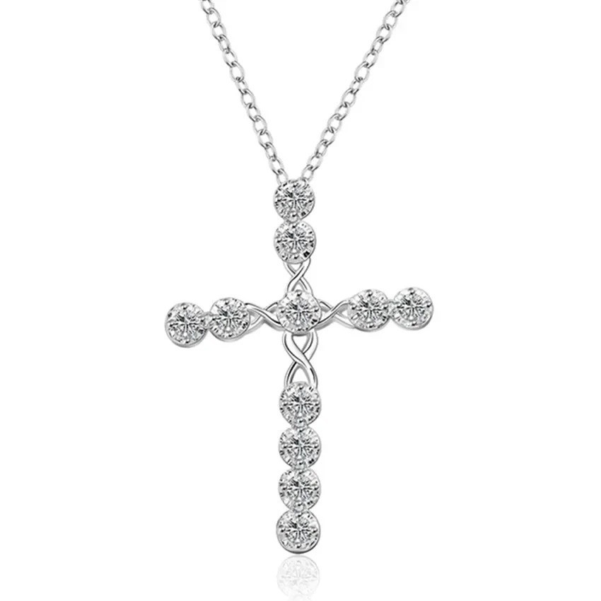 Womens 925 Sterling Solid Silver charm Cross Pendant Necklace 18” Link Chain