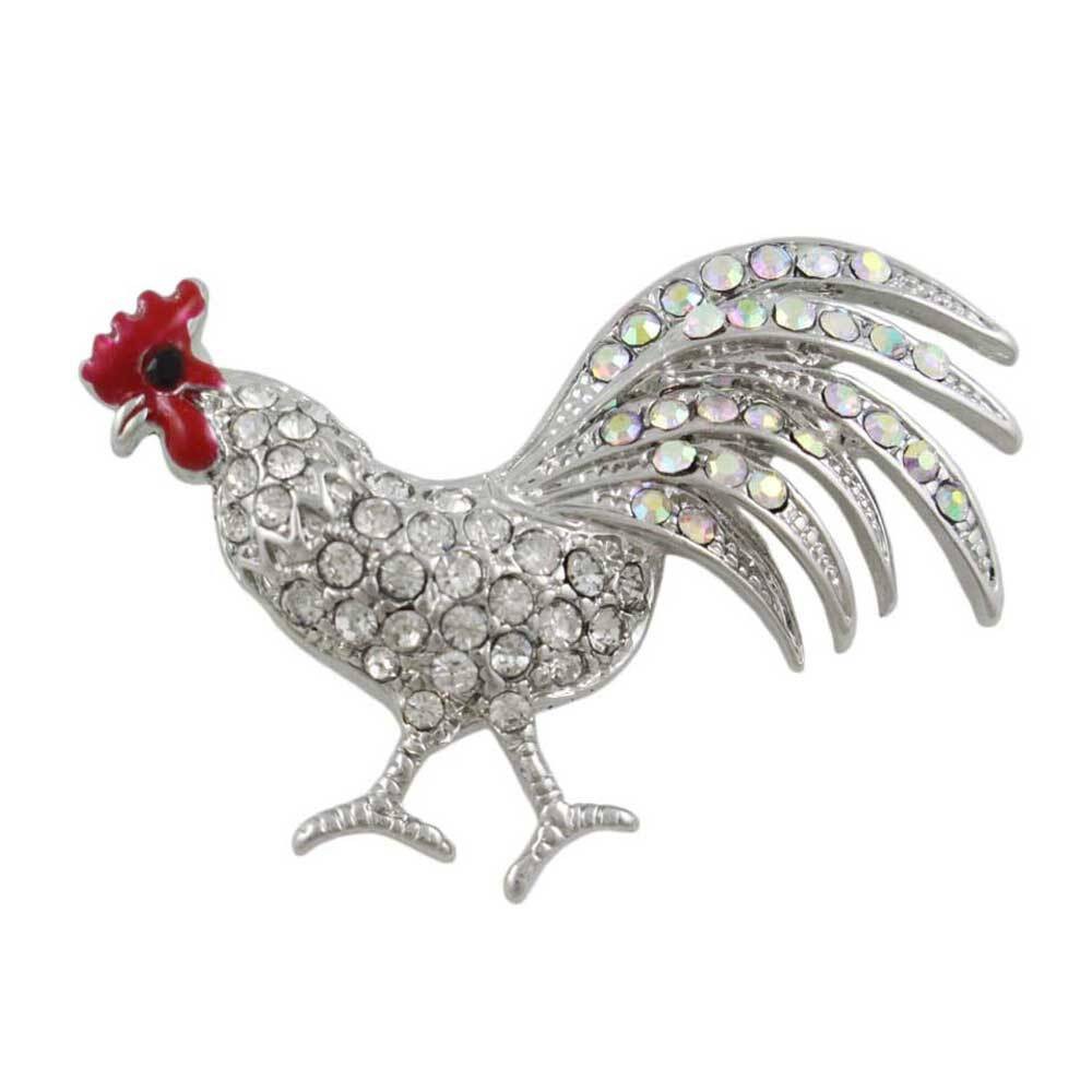 Rooster Brooch Pin with Clear Crystals – PRA509
