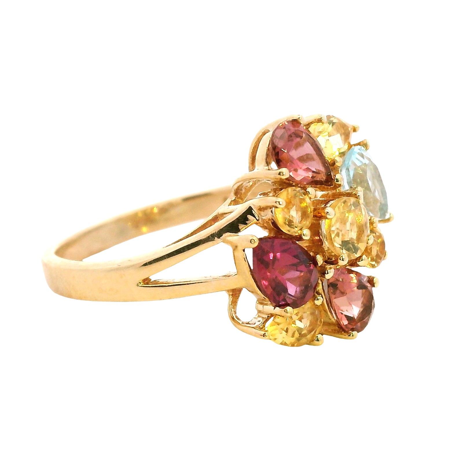 9ct Yellow Gold Ring Amethyst Topaz Garnet Sapphire Multi Gemstone 3.8g Stamped