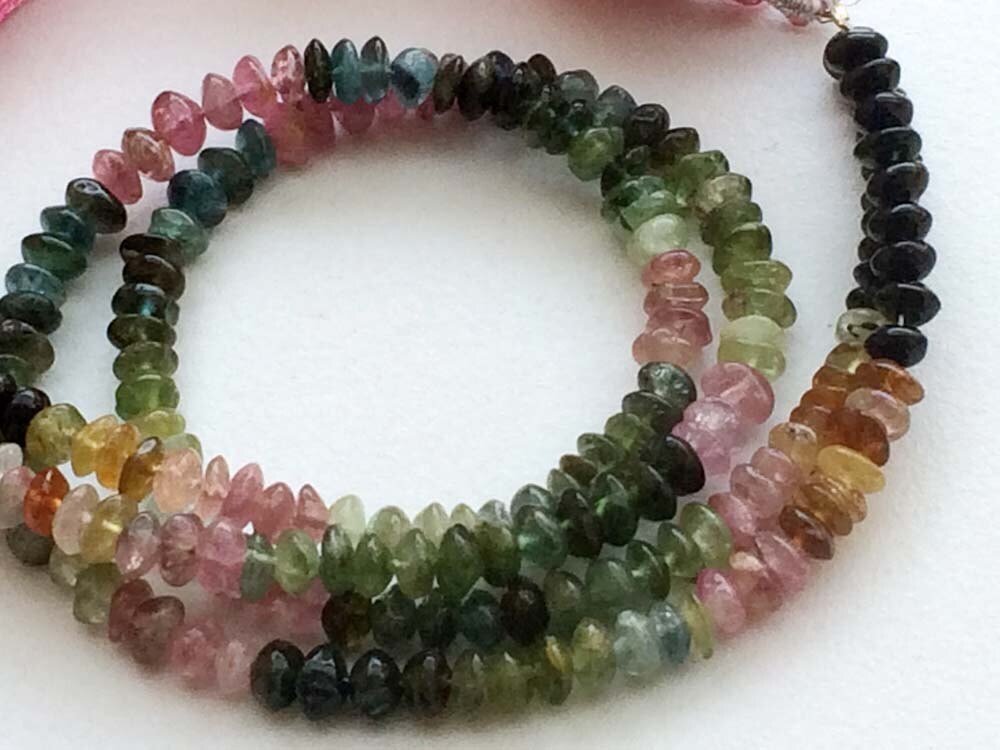 4-5mm Multi Tourmaline Plain Button Beads, Shaded Multi Tourmaline 10 Inch Plain