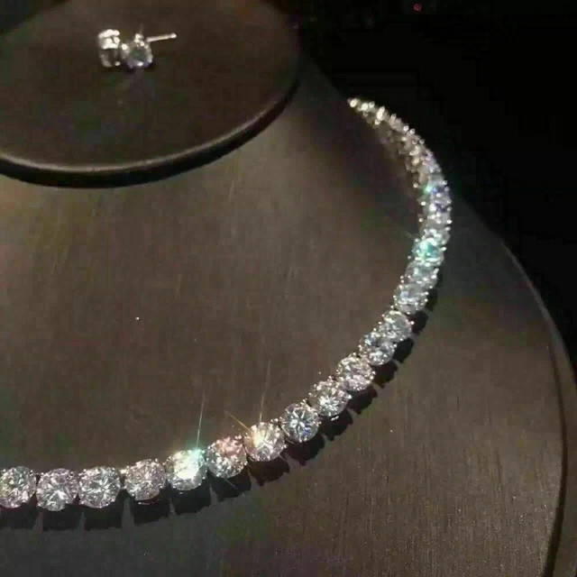 22CT Round Cut Lab Created Diamond Women’s Tennis Necklace 14k White Gold Plated