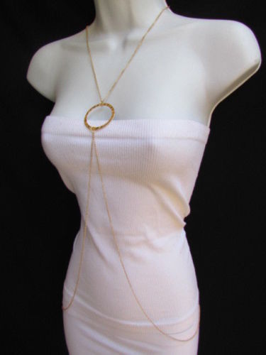 New Women Fashion Gold Classic Ring Metal Body Chain Jewelry Long Necklace Basic