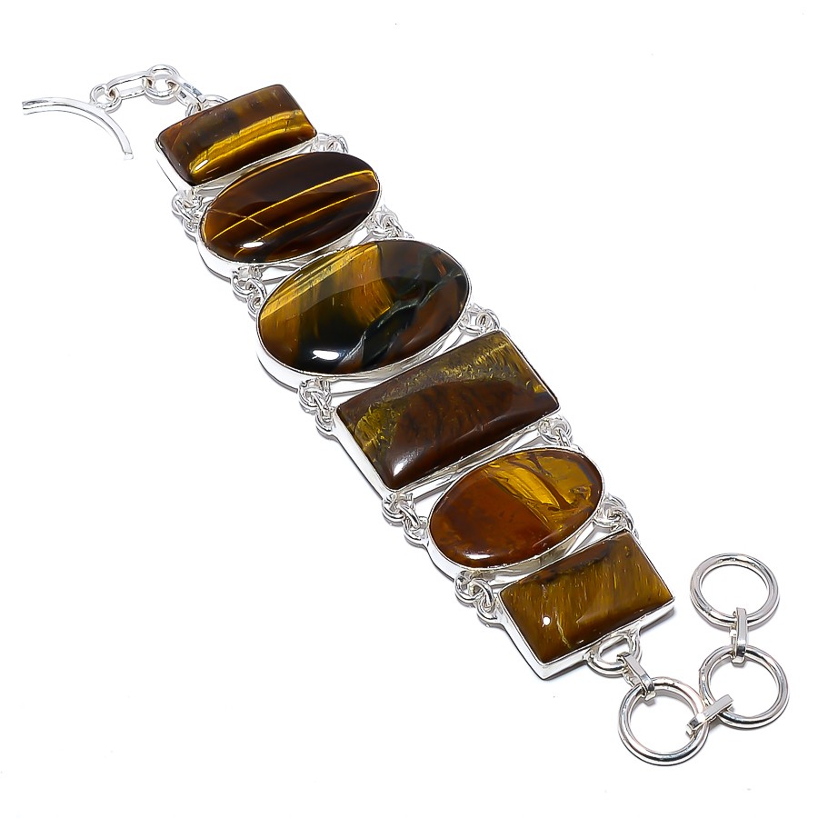 Yellow Tiger Eye – South Africa 925 Silver Plated Bracelet 7.99″ A334