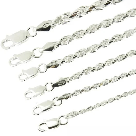 925 Sterling Silver Diamond Cut Rope Chain Necklace .925 Italy All Sizes