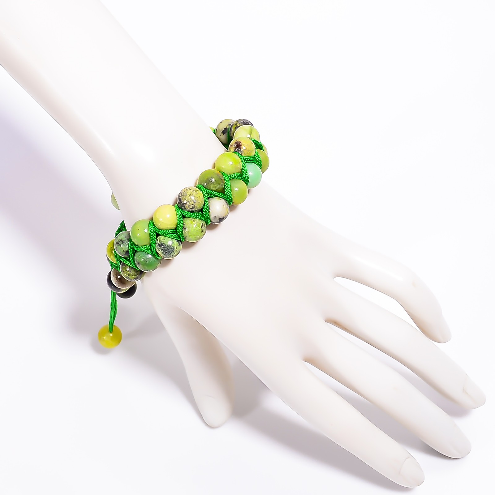 Chrysoprase Gemstone Round 8 mm Beads 7-10″ Adst. Macrame Thread Bracelet BB-54