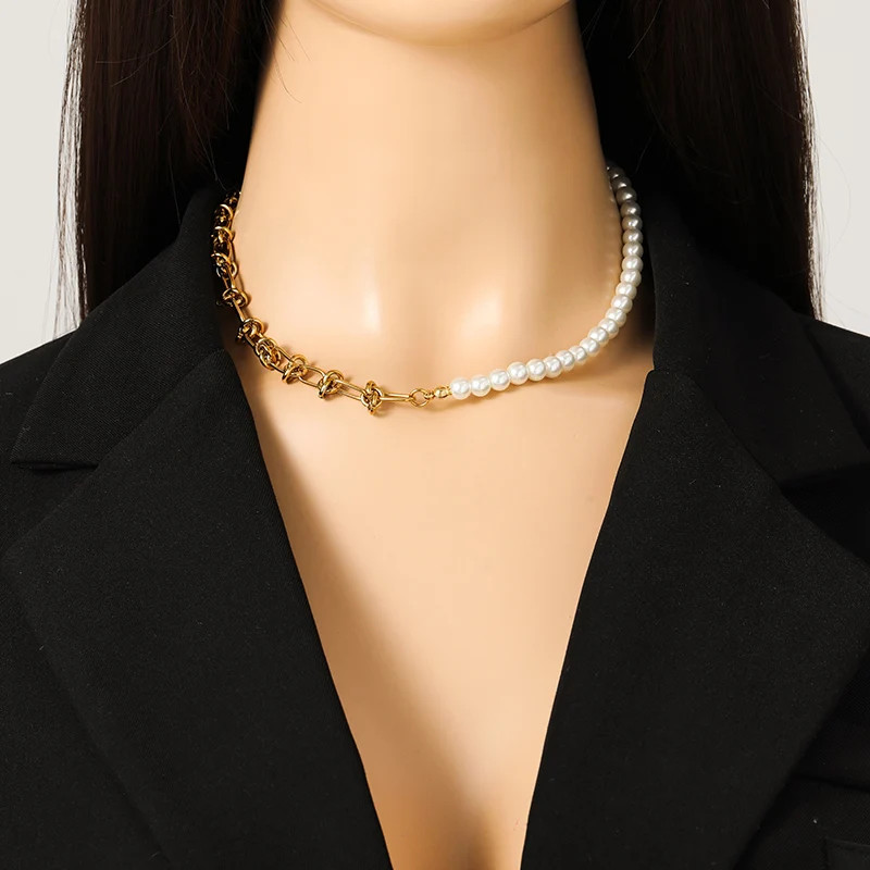 Gold & Pearl Stainless Steel Statement Necklace