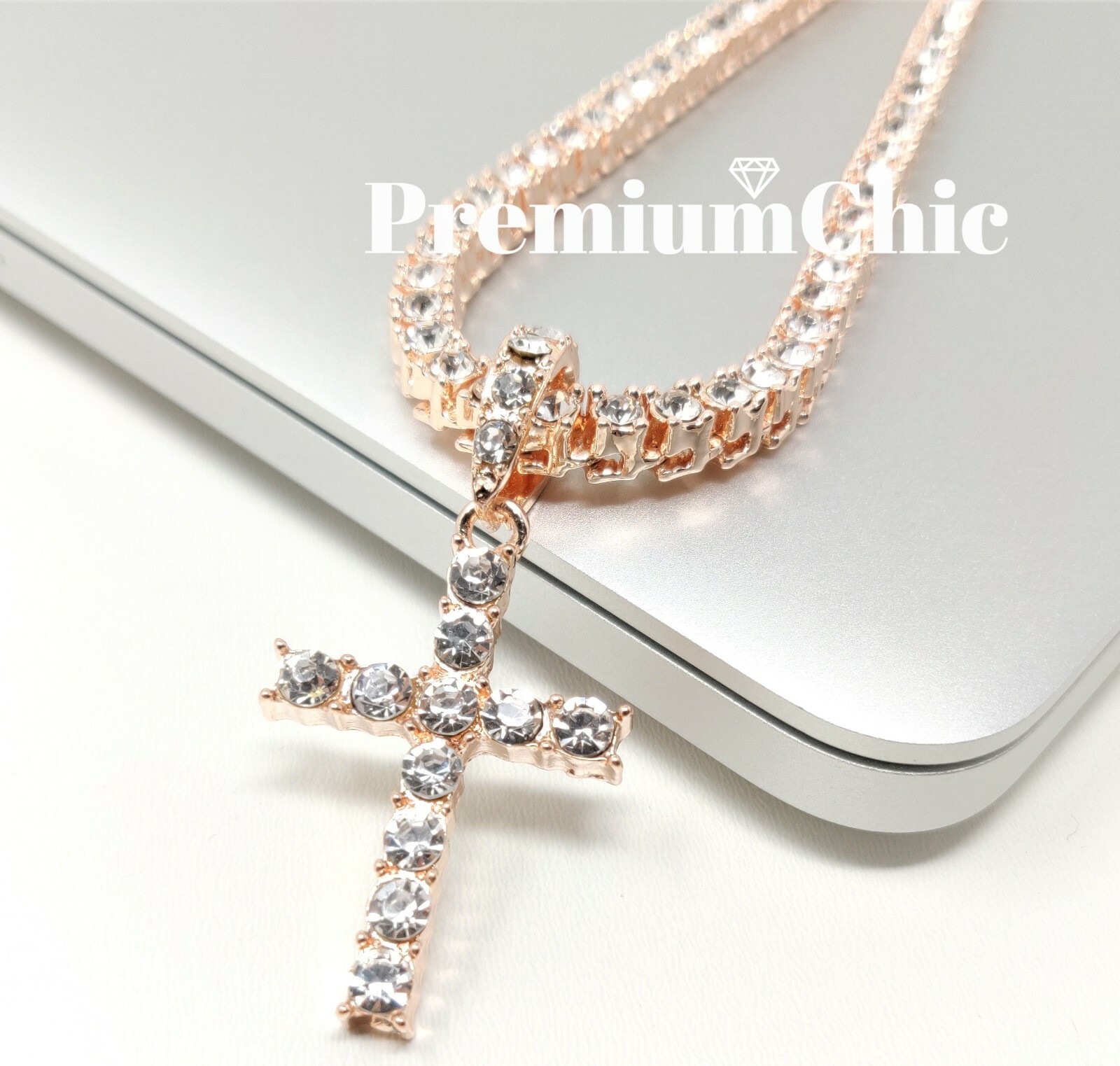 ICED Cross Pendant & Tennis Chain Choker Gold Plated Mens Hip Hop CZ Necklace