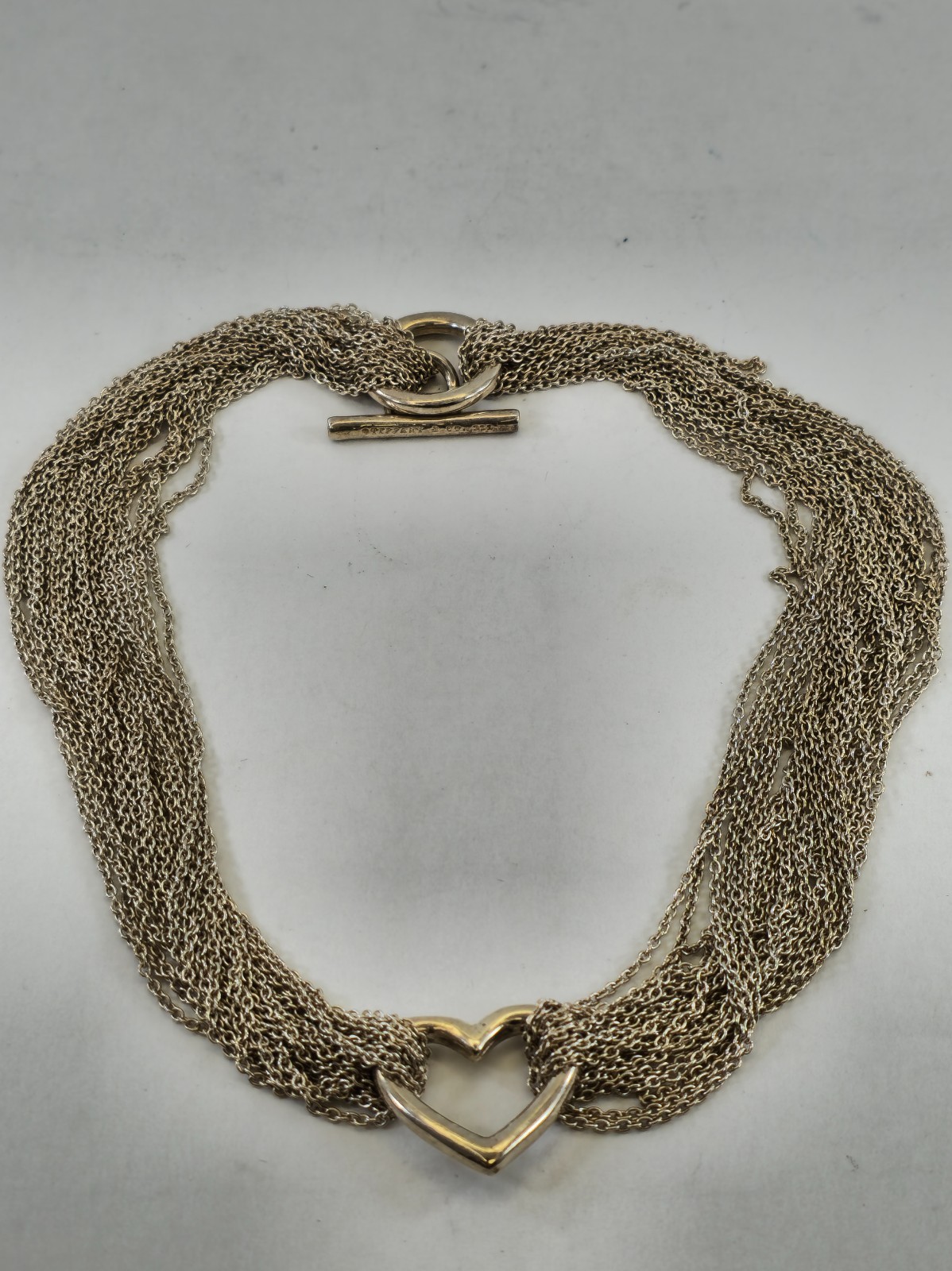 Tiffany & Co Sterling Silver Mesh Open Heart Necklace – 15 Inch