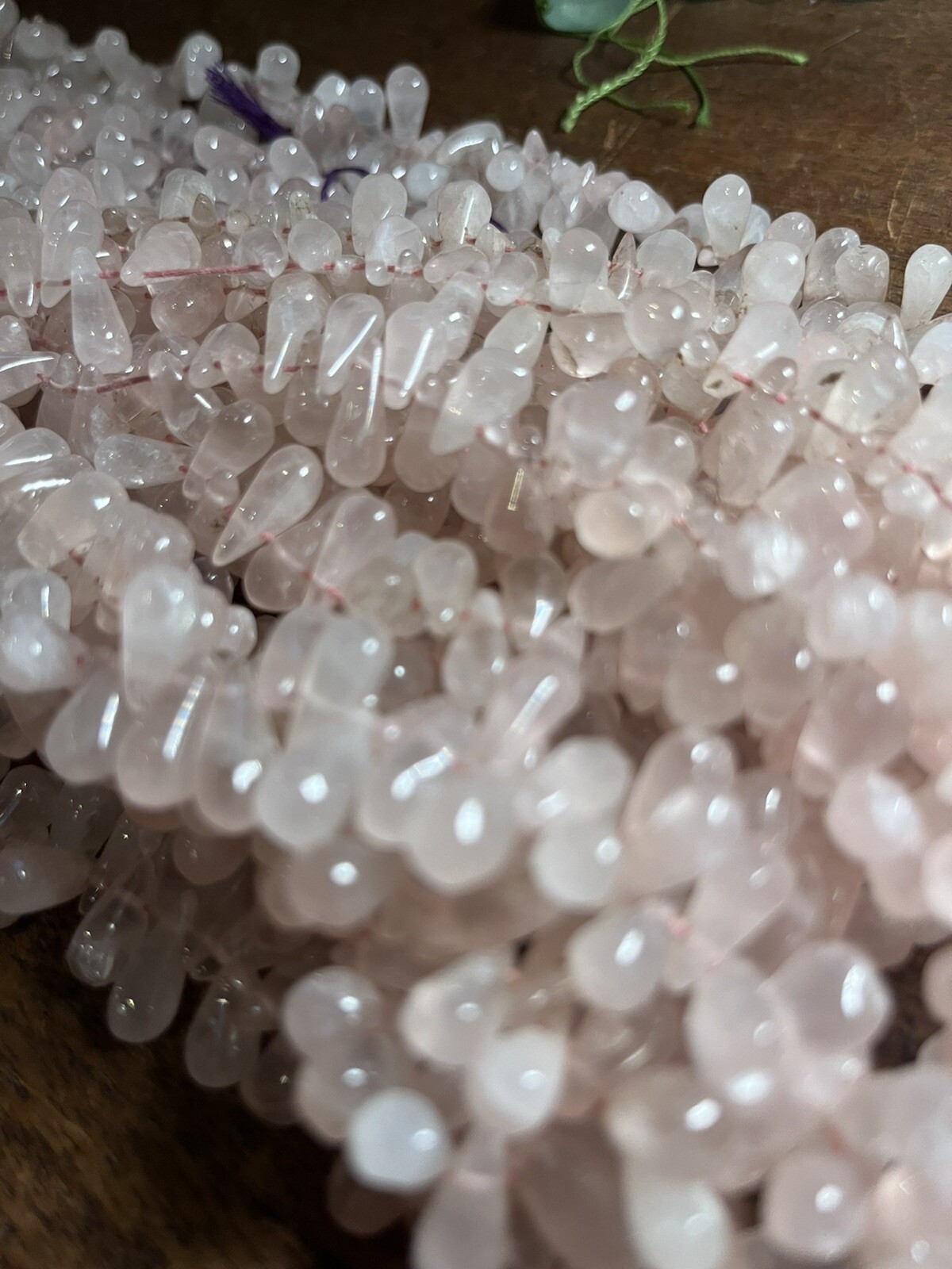 10-15mm Old Stock Natural Rose Quartz Briolette Gemstone Beads 14in Strand
